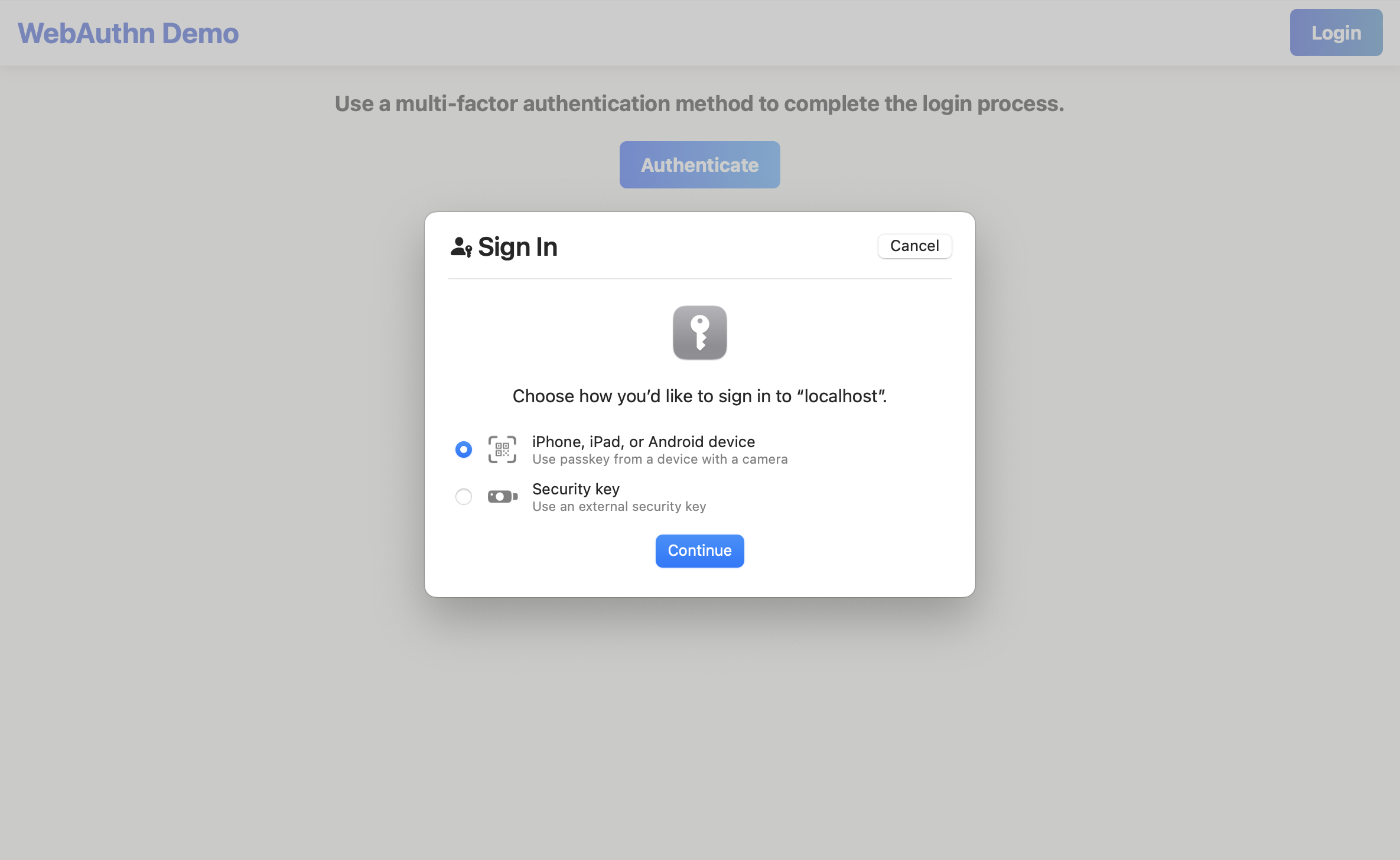 Multi-factor login options for a user